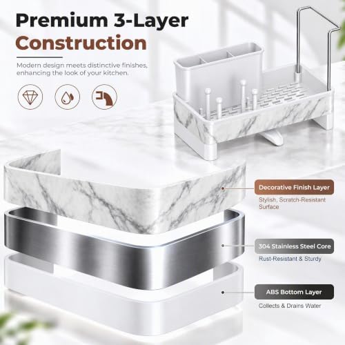 Stainless Steel White Marble Finish Sponge Holder for Kitchen Sink