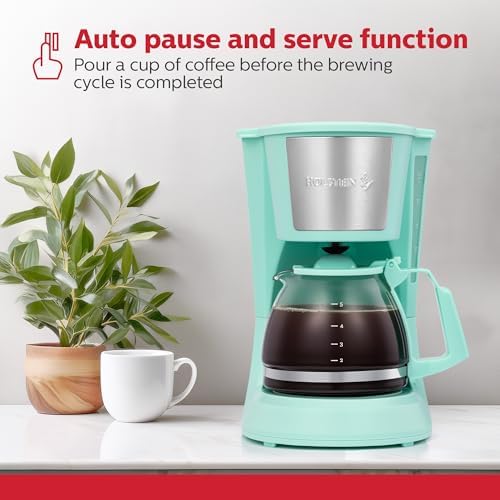 Holstein Housewares 5 Cup Drip Coffee Maker – Compact and User-Friendly with Auto Pause & Serve, Reusable Filter & Glass Carafe, Office & Dorm Use, Mint - Image 4