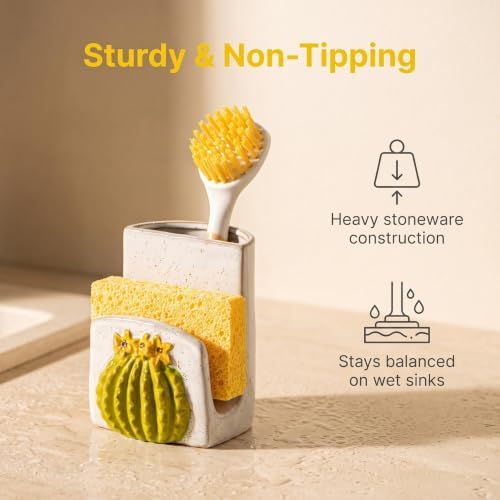 Cactus Ceramic Sponge Holder Kitchen Sink Caddy Brush Dishcloth Organizer