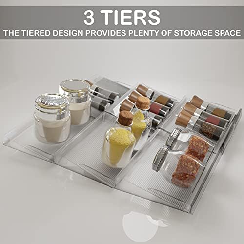 3 Tier Spice Rack- Kitchen Drawer Organizer - Clear Plastic Storage Rack for Kitchen Pantry - Perfect for Salt, Pepper, Spices and Seasonings