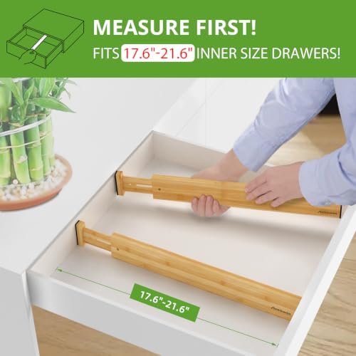 4 Pcs Expandable Bamboo Drawer Dividers, Fits 17.6-21.6" Drawers