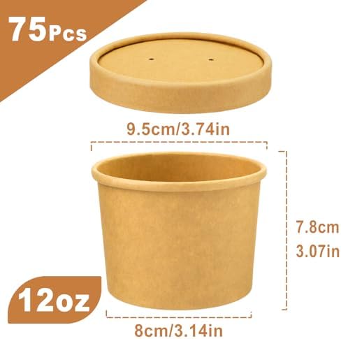 Wuadua Soup Containers with Lids Paper Ice Cream Containers 12oz 75 Pack - Image 2