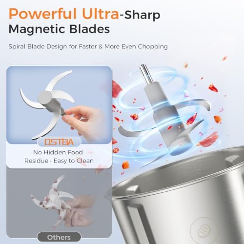 Food Processor with 3 Stainless Steel Bowls, Anti-Clog Magnetic Blade