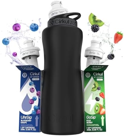 32oz Black Metal Bottle with Two No Sugar, 0 Cal Flavored Water Sips