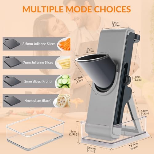 FEICO Safe Mandoline Slicer for Kitchen, Adjustable 0.5–8 mm, Stainless-Steel Blades, Anti-Slip, Dishwasher-Safe Handheld Mandoline Slicer, Compact Mandoline Food Slicer - Image 6