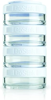 BlenderBottle GoStak Food Storage Containers for Protein Powder, Healthy Snacks, and Portion Control, 40cc, White (Pack of 4) by BlenderBottle