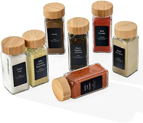 Spice Drawer Organizer Set, Bamboo Spice Rack Tray Kit with 24 Spice Jars, 275 Labels, Funnel & Brush, 4 Tier Spice Tray Seasoning Organiser for Kitchen Drawers, Countertop Cabinet, 13"×21.45"
