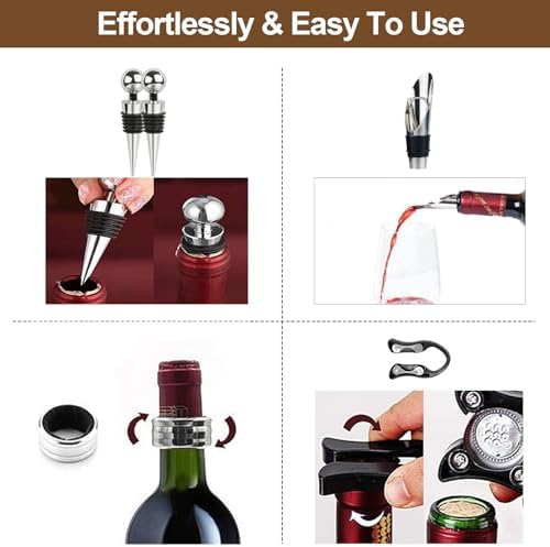 Wine Bottle Opener Gift Set - 8 PCS Corkscrew Opener with Wood Case, Stainless Steel Opener Kit for Birthdays & Weddings