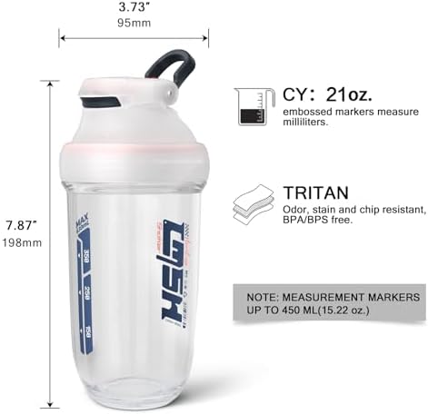 20 oz protein shaker bottle, TRITAN Plastic, BPA/BPS Free Whey Protein Drink Cups for Pre-Workout and Gym, Blender Shaker for Blending Protein Shakes, Overnight Oats and Smoothies (white) - Image 3