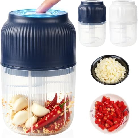 Electric Garlic Chopper, Mini Portable Veggie Chopper Garlic Grinder Masher Onion Chopper, Rechargeable Cordless Food Processor & Food Chopper for Garlic Onion Ginger Chili Vegetables, 400ml (Blue) by Unknown