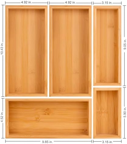 Bamboo drawer organizer Set,expandable drawer dividers,wooden storage organizers,drawer organizers for kitchen, bathroom,flatware,Tea Bag Organizer (1 X 5PCS Natural)
