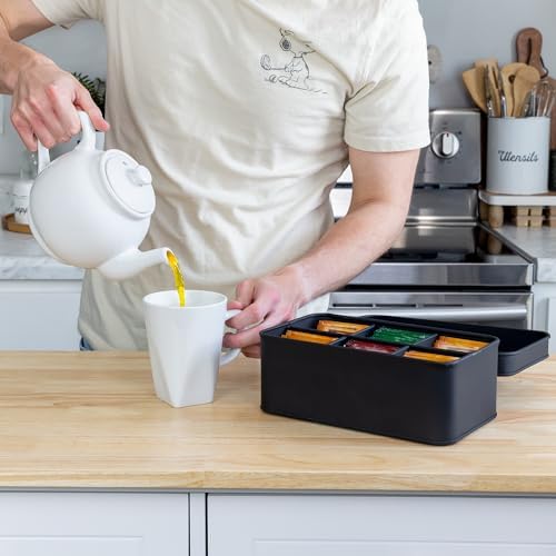 Enamelware Tea Bag Box (Black), Classic Sleek Style Tea Storage Tin