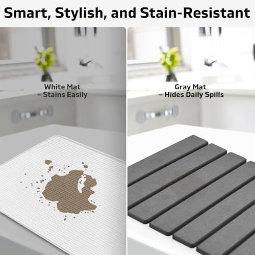Large Stone Dish Drying Mat for Kitchen Counter – 24"(L)×16 "(W) Foldable Super Absorbent Diatomaceous Earth Stone Dish/Bath Mat, Kitchen Counter Mat for Plate Rack, Cup, Match Any Countertop - Gray