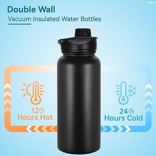 32 oz Insulated Water Bottle Bulk Stainless Steel Metal Water Bottles with Leak Proof Straw Lid & Spout Lid, Wide Mouth Double Walled Vacuum Travel Sports Bottle, 8 Pack