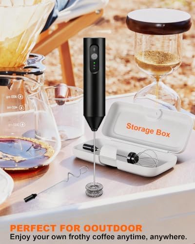 3-Speed Rechargeable Milk Frother Handheld with Travel Case - Image 4