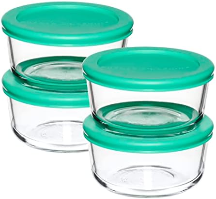 2 Cup Glass Storage Containers with Lids, Set of 4 Glass Food Storage Containers with Mint SnugFit Lids