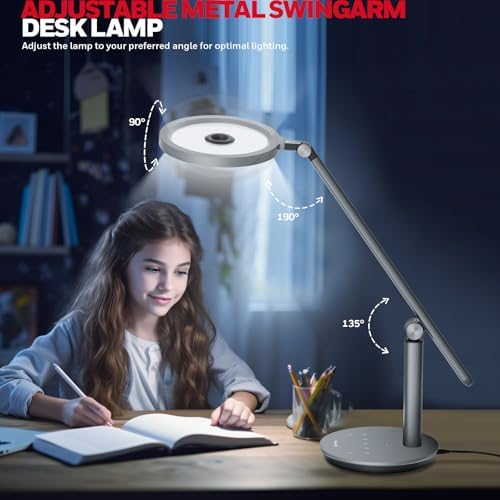 H6 Desk Lamp for Home Office, Dimmable Reading Table Light, Gray