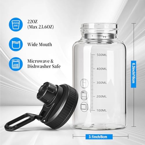Glass Shaker Bottle for Fitness Protein Mixes 22oz