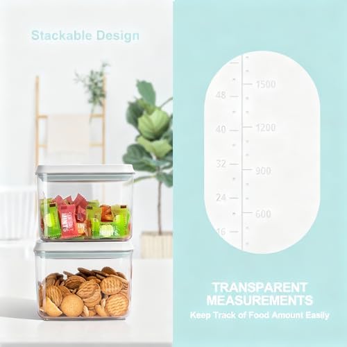 Pop Airtight Food Storage Containers with Lids for Kitchen Pantry Organizing Stackable Container for Cereal Snack Flour Sugar Coffee Spaghetti -15 Pcs(0.5, 1.2, 2.0, 2.7, 3.3qt)*3