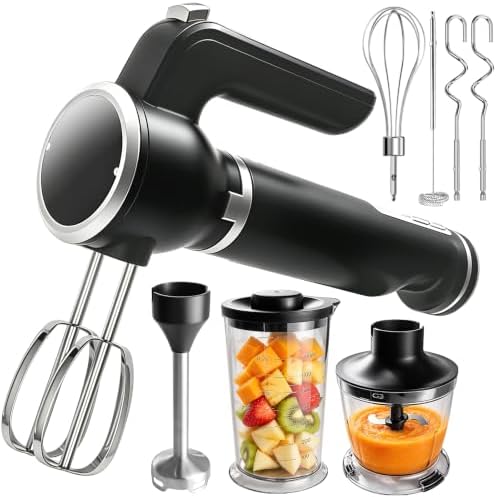 Handmixer Electric Handheld, 6-in-1 Multifunctional Handheld Immersion Blender Bundle and Whisk, Milk Frother, Food Chopper