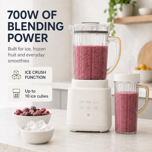 Power Exact Countertop Blender System, 700W Motor, 50oz Tritan Jar, 20oz To-Go Cup, 4 Presets, 3 Speeds PrecisionSense Technology (white) - Image 2