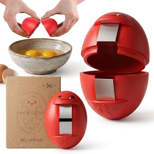 Egg Cracker, Silicone Egg Shell Opener, Cute Egg Shaped Design, Opens Eggs with Ease, A Little Happiness Boost for Your Kitchen (1, Red) by PowCube
