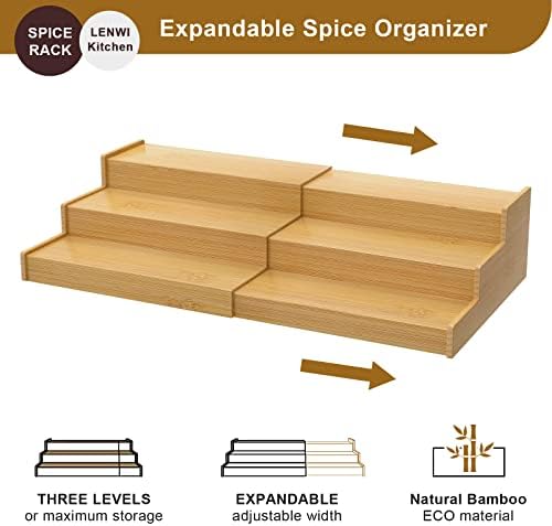 Spice Rack Organizer for Cabinet, 3-Tier Expandable Bamboo Shelf
