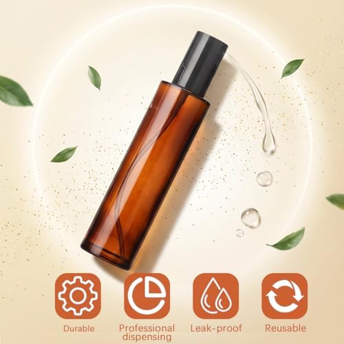 2 PCS 100/3.4oz Amber Glass Travel Bottles with Black Pump, Leakproof Lotion Dispenser for Essential Oil, Cream, Shampoo, Body Wash & Travel Toiletries - Image 4