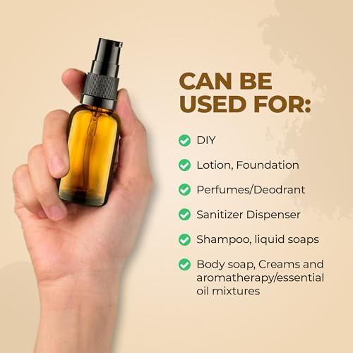VitalUp Empty Refillable Glass Amber Pump Bottle Ideal for Lotion Cream Essential Oil Travel Small Container, TSA Approved, (6-Pack) 30ml &15ml - Image 5