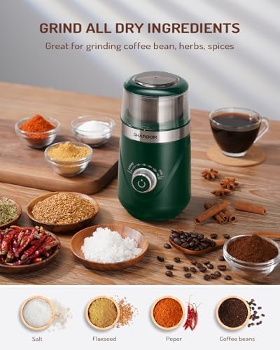 SHARDOR Electric Super Silent Blade Coffee Grinder, Timed Grind Control Rotary Knob, Adjustable Coarse to Fine for Coffee Beans, Spices & Herbs, with 1 Removable Stainless Steel Bowl, Green - Image 4