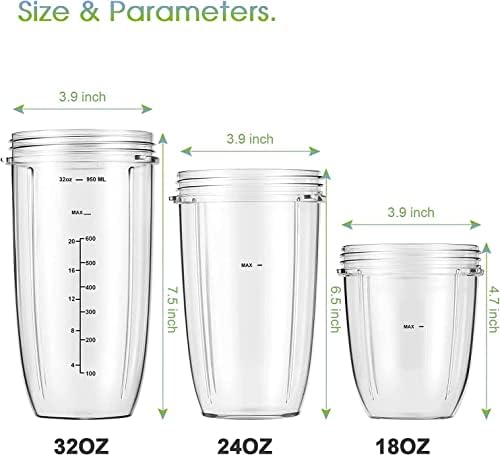 MEET JUICE 2-Pack 32oz Replacement Cups with Flip-Top To-Go Lids & Gaskets (4-Inch Diameter) ;Compatible with NutriBullet 600W/900W Series;NOT for Magic Bullet,Lean, RX - Image 4