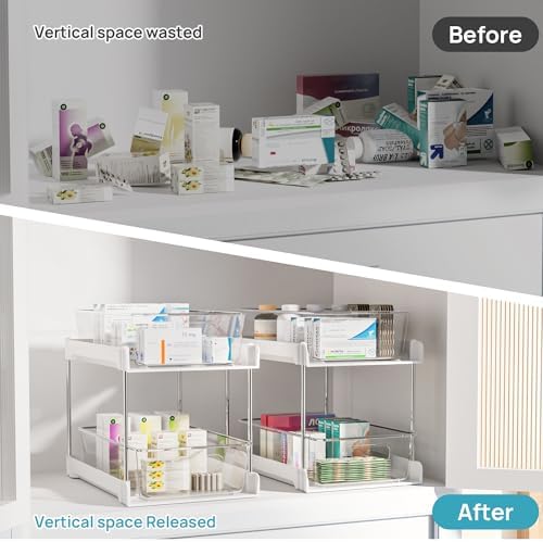 4 Pack Pull Out Bathroom Under Sink Organizer (S-Standard, White)