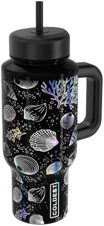 Coldest Tumbler with Handle & Coffee Lid - 100% Spill Proof Tumbler (3 Lids) - Stainless Steel Insulated Leakproof Tumblers for Women & Men - Cup Holder Friendly - 24 oz (Moonlight Seashells) by Coldest