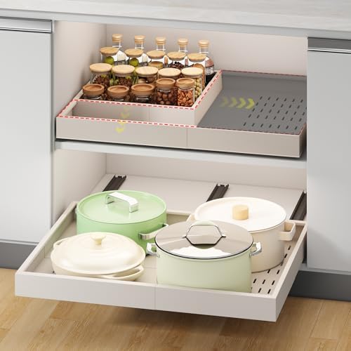 Pull out Cabinet Organizer,14"-21"W,17"-24"D,Expandable,Adhesive