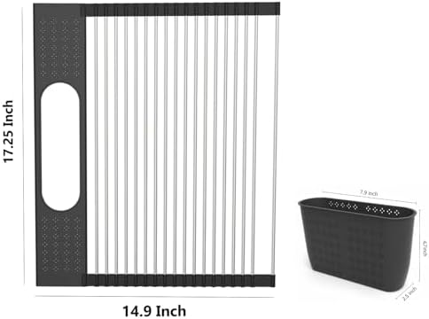 Roll Up Dish Drying Rack Over Sink, 17.5" x 15.2" Foldable SUS304 Stainless Steel Kitchen Dish Drainer, Heat-Resistant Multipurpose Rolling Sink Rack Organizer,Black