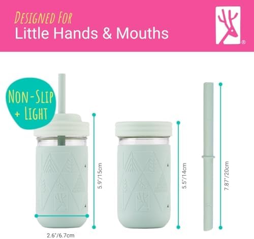 Kids/Toddler 12oz Glass Mason Jars + Sleeves + Lids | 4pk
