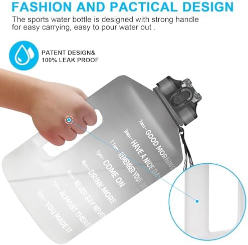 1 Gallon Water Bottle with Time Marker and Straw, BPA Free 128oz Leak Proof Motivational Large Water Bottle Jug with Handle, Pop Up Open Sports Big Bottle Jug with Comfortable Silicone Nozzle