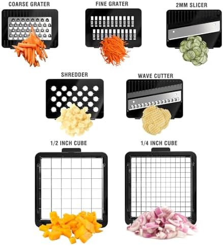 Food Chopper with Container, Veggie Chopper and Vegetable Chopper with 7 Stainless Steel Blades, Onion Chopper Dicer Cutter for Potato, Carrot, Garlic, Cubumber, Salad Meal Prep