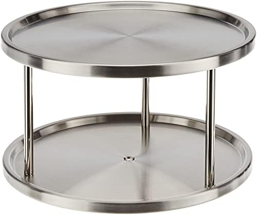Estilo Stainless Steel 2-Tier Spice Rack Lazy Susan Organizer | 360-Degree Racks for Inside Cabinets | Rotating/Spinning Storage | Food, Kitchen, Pantry, Medicine