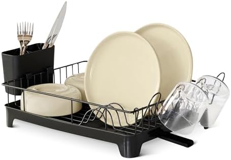 Dish Drying Rack for Kitchen Counter, Stainless Steel Dish Rack with Drainboard, 15.2 x 11.6 x 4 in., Black