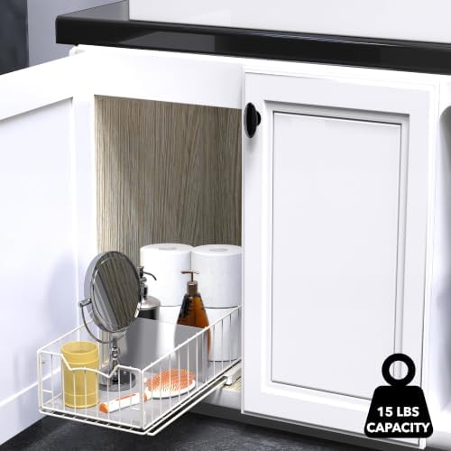 Pull-Out Cabinet Sliding Basket, 17.2Dx9.7Wx5H, White