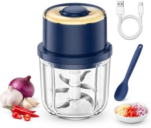 Electric Cordless Garlic Chopper 350ML with Glass Bowl, 6 Blades (Blue) by Unknown
