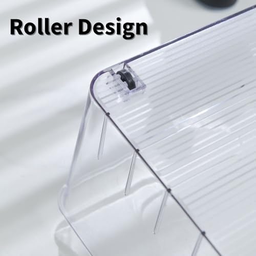 3 Pcs Refrigerator Drawer Organizer,Fridge Organizer Bins on Wheels, Roll Out Pantry Storage Bins with Handle Upgrade Thick Plastic Pantry Storage Bins for Kitchen Organization
