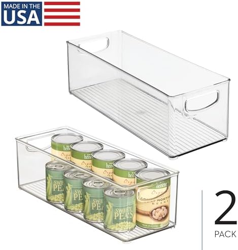 Plastic Stackable Pantry Bin with Handles, Set of 2, Clear