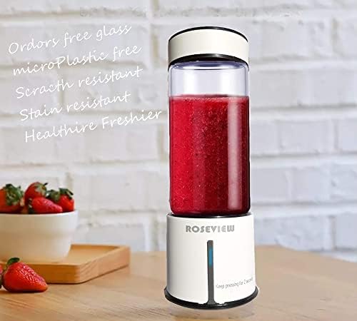 Portable Smoothie Blender ROSEVIEW Glass Cordless Mini Shakes Cup blend for smoothies USB rechargeable juicer 2 battery Handheld Personal travel Jet mixer (Black Steel) (White) - Image 2