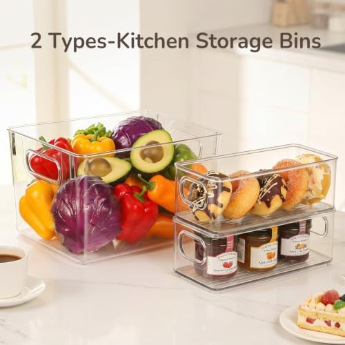 8 Clear Plastic Storage Bins for Pantry Organizer, Kitchen Cabinet