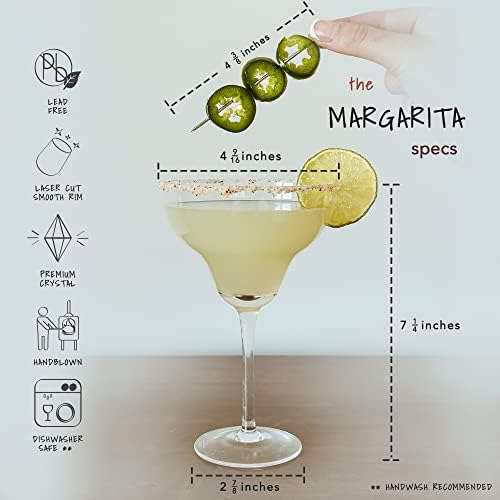 PURE Margarita Glasses Set of 4, 12 oz Modern Bar Glass for Martini, Frozen Daiquiri, Tropical Summer Parties - Classic Coupe Cocktail Drinkware, Great Gift for Mixologists, Hand Blown Crystal