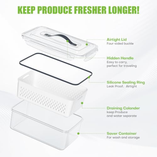 10Pack Fruit Storage Containers for Fridge with Colander and Lids