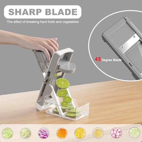 Eletronova Safe Mandoline Slicer for Kitchen, Vegetable Slicer with Container, French Fry Cutter, All in 1 Julienne Slicer for Potato, Thickness Adjustable, Detachable Blade (Gray) - Image 3