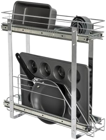Glidez Multipurpose Chrome-Plated Steel Pull-Out/Slide-Out Storage Organizer for Cookware and Bakeware - 2-Tier Design - Fits Standard Size Cabinet or Shelf, Chrome